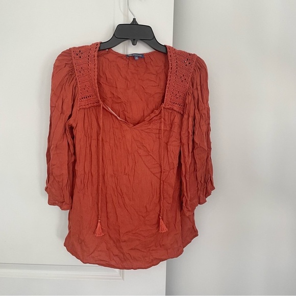 Democracy Burnt Orange Boho Top Tassles Crochet Bell Sleev… - Picture 1 of 11